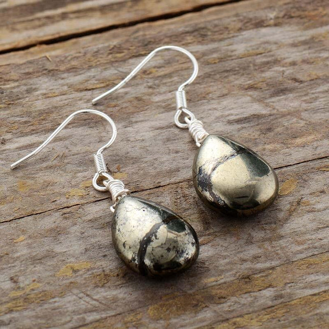 Elara Drop Earrings – Unieke Reflecterende Pyriet Sieraden