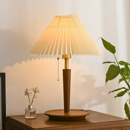 Elegante Vintage Houten Woodly Tafellamp -  Tafellamp met Geplooid Design