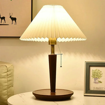 Elegante Vintage Houten Woodly Tafellamp -  Tafellamp met Geplooid Design