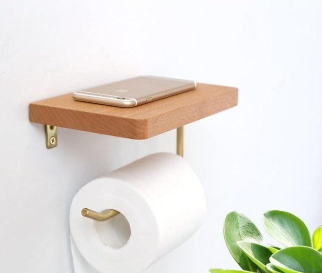 WoodNest - Stijlvolle Houten Toiletrolhouder met Opbergruimte